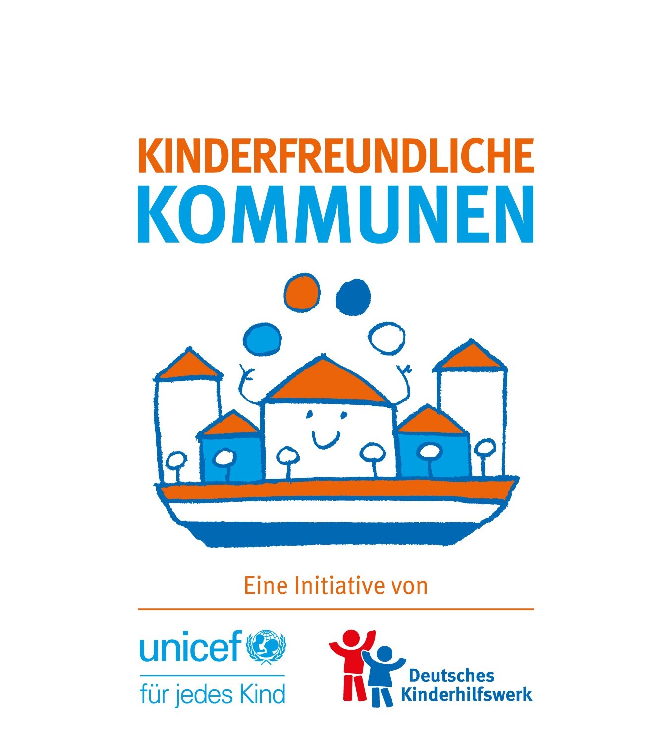 Logo der Initiative Kinderfreundliche Kommunen mit bunter Zeichnung von Häusern